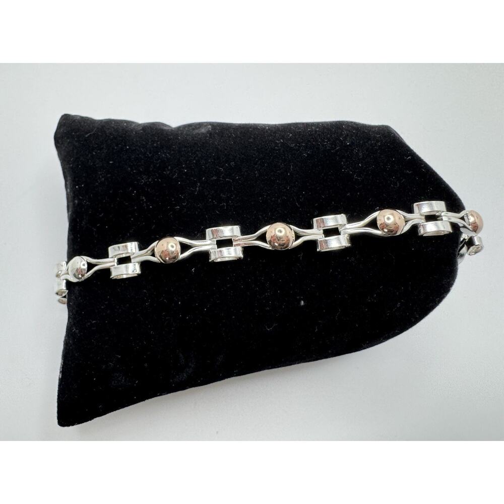 Designer Peruvian Sterling Silver 950 and 18K Gold Inlay Bracelet - 7.5”